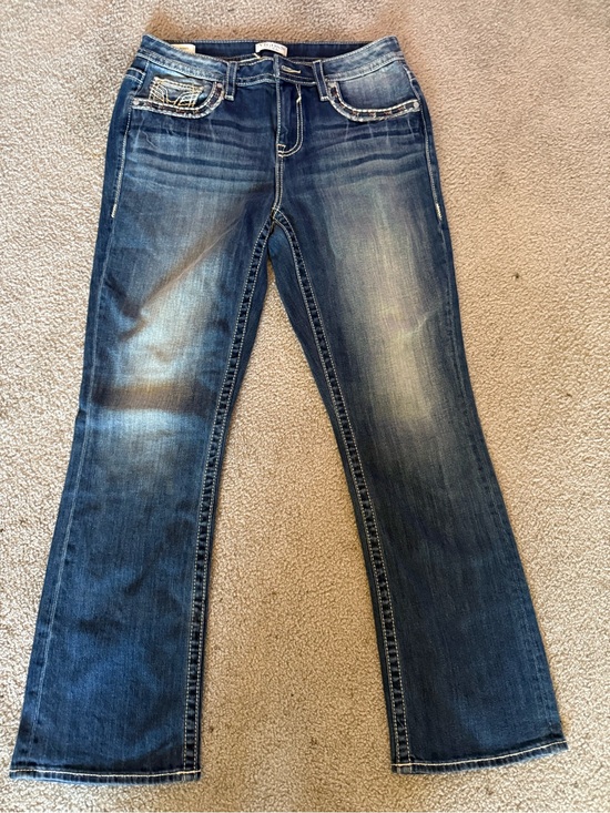 Vigoss Denim - Vigoss Blue Flare Jeans with Whiskered Fade